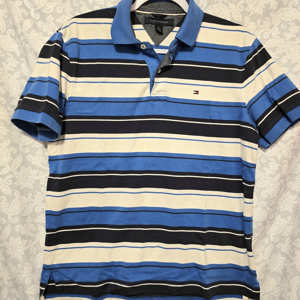 Tommy Hilfiger Blue, Black & White Striped Polo